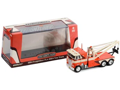 Diecast Model Greenlight 1984 Freightliner Fla 9664 Tow Truck Orange And White With Brown Graphics 1/43 Diecast Model Car By In Red