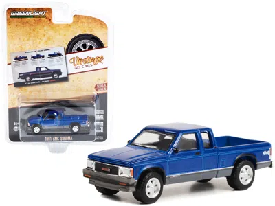 Diecast Model Greenlight 1991 Gmc Sonoma Pickup Truck Blue Metallic And Gray "it's Not Just A Truck Anymore" "vintage Ad Cars