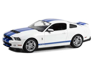Diecast Model Greenlight 2011 Shelby Gt500 Performance White With Grabber Blue Stripes 1/18 Diecast Model Car By Greenlight