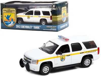 Diecast Model Greenlight 2012 Chevrolet Tahoe White With Yellow Stripes "u. S. Fish & Wildlife Service Law Enforcement" 1/43