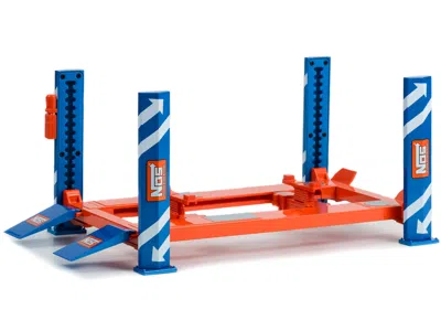 Diecast Model Greenlight Adjustable Four Post Lift "nos Nitrous Oxide Systems" Blue And Orange For 1/18 Scale Model Cars By G In Purple