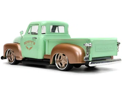 Diecast Model Jada 1953 Chevrolet 3100 Pickup Truck Light Green And Gold Metallic "rusty's Garage" With Extra Wheels "j