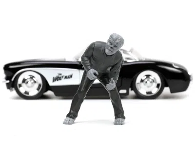 Diecast Model Jada 1957 Chevrolet Corvette Black With White Top And Wolfman Diecast Figure "universal Monsters" "hollyw In Purple