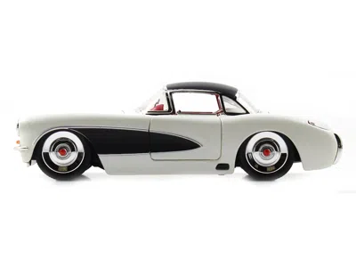 Diecast Model Jada 1957 Chevrolet Corvette Satin Cream Metallic With Matt Black Top And Side 1/24 Diecast Model Car By In White