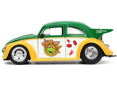 Diecast Model Jada 1959 Volkswagen Drag Beetle Green And Yellow And Michelangelo Diecast Figure "teenage Mutant Ninja T In Multi