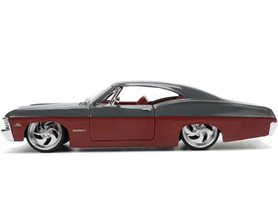 Diecast Model Jada 1967 Chevrolet Impala Ss Gray And Burdy With Burdy Interior "bigtime Muscle" Series 1/24 Diecast Mod In Multi