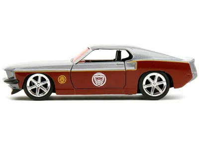 Diecast Model Jada 1969 Ford Mustang Silver Metallic And Dark Red And Star Lord Diecast Figure "marvel Guardians Of The