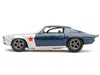 Diecast Model Jada 1973 Chevrolet Camaro Dark Blue Metallic With Gray Stripes And Winter Soldier Diecast Figure "marvel