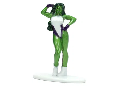 Diecast Model Jada 1973 Plymouth Barracuda Green Metallic And White And She-hulk Diecast Figure "the Savage She-hulk" "