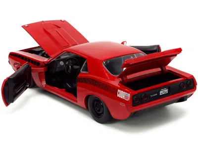 Diecast Model Jada 1973 Plymouth Barracuda Red With Black Stripes "bigtime Muscle" Series 1/24 Diecast Model Car By Jad