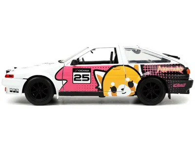 Diecast Model Jada 1986 Toyota Trueno (ae86) Rhd (right Hand Drive) #25 White With Graphics And Aggretsuko Diecast Figu In Multi