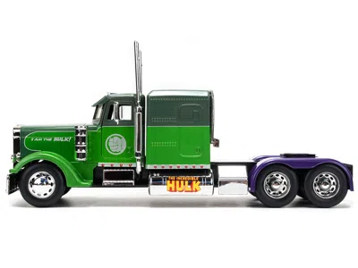 Diecast Model Jada 1992 Peterbilt 379 Truck Tractor Green Two-tone And Purple "the Incredible Hulk" "marvel Avengers" S