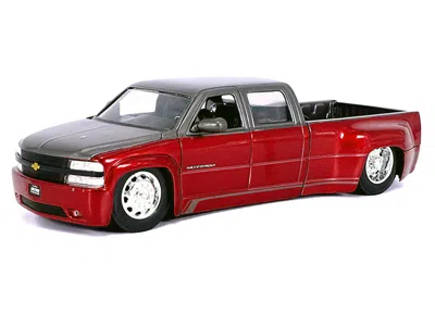 Diecast Model Jada 1999 Chevrolet Silverado Dually Pickup Truck Red Metallic And Gray With Stock Wheels "just Trucks" S In Pattern