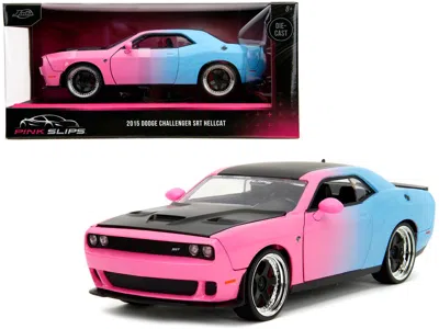 Diecast Model Jada 2015 Dodge Challenger Srt Hellcat Pink And Blue Gradient With Matt Black Hood And Top "pink Slips" S