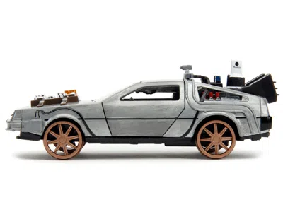 Diecast Model Jada Delorean Dmc (time Machine) Brushed Metal Train Wheel Version "back To The Future Part Iii" (1990) M In Gray