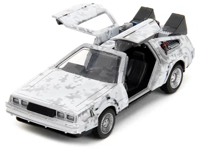 Diecast Model Jada Dmc Delorean Time Machine Brushed Metal (frost Version) "back To The Future" (1985) Movie "hollywood In White