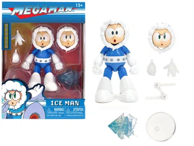 Diecast Model Jada Ice Man 4" Moveable Figure With Accessories And Alternate Head And Hands "mega Man" (1987) Video Gam In Blue