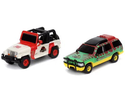 Diecast Model Jada Jurassic Park Theme Park Entrance Diorama With Jeep Wrangler And Ford Explorer 30th Anniversary "jur In Multi