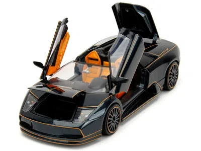 Diecast Model Jada Lamborghini Murcielago Roadster Black Metallic With Orange Interior "pink Slips" Series 1/24 Diecast