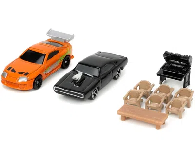 Diecast Model Jada Toretto House Diorama With Dodge Charger Black And Toyota Supra Orange With Graphics "fast And Furio In Multi