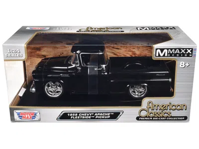 Diecast Model Motormax 1958 Chevrolet Apache Fleetside Pickup Black "maxx Design" "american Classics" Series 1/24 Diecast M