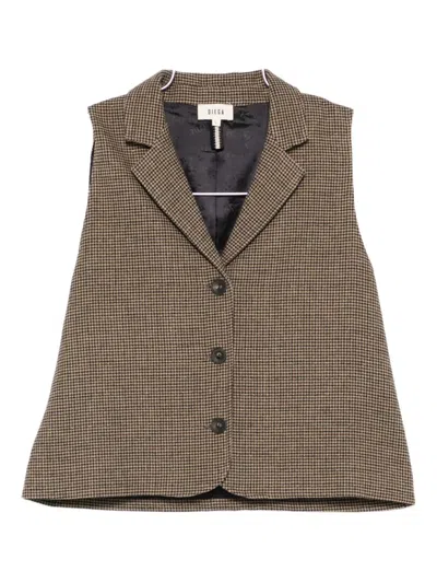 Diega Houndstooth Waistcoat In Brown