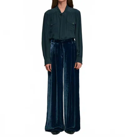 Diega Pavano Velvet Wide Leg Pant In Bleu In Blue