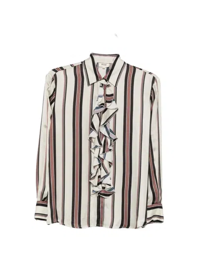 Diega Ruffled-detail Striped-pattern Shirt In Brown