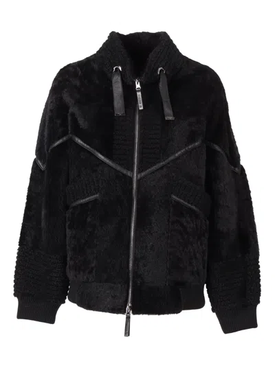 Diego M Giaccone In Montone Nappato Con Collo Alto In Black