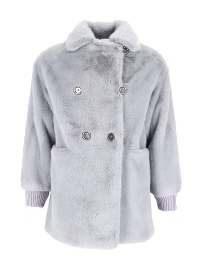 Diego M Lined Faux Fur Jacket With Knitted Inserts In Blue