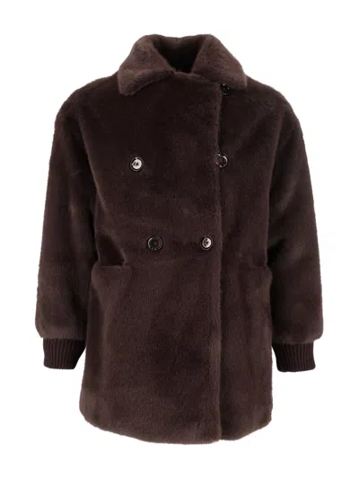 Diego M Lined Faux Fur Jacket With Knitted Inserts In Brown