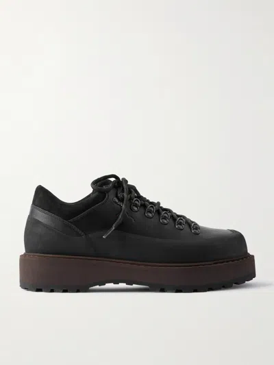 Diemme Cornaro Gomma Rubber And Suede-trimmed Full Grain-leather Sneakers In Black