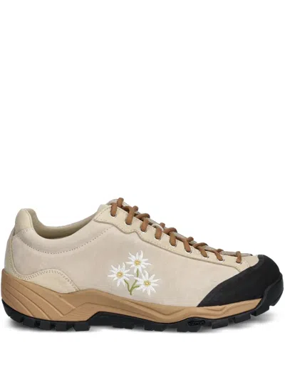 Diemme Movida Stella Alpina Flower-embroidered Suede Sneakers In Neutral