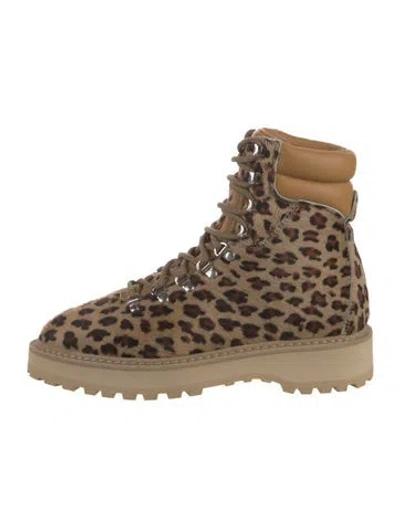 Pre-owned Diemme Ponyhair Animal Print Combat Boots In Brown