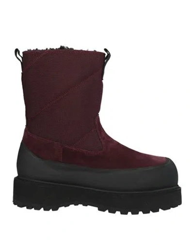 Diemme Woman Ankle Boots Burgundy Size 8 Leather, Shearling, Textile Fibers In Red