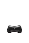 Diesel Curved Silhouette Shoulder Bag With Adjustable Strap And Metallic Logo In Black