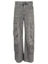 Diesel D-sire-cargo-d Grey Cargo Jeans With Low-rise Waist In Gray
