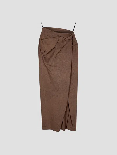 Diesel 100% Cotton Denim Skirt In Brown