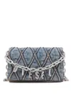 Diesel Quilted Gray Wallet With Chain Strap In Blue