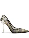 Diesel D-ten & Half-camo-mesh Pumps With Curved Heel In Green