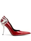 Diesel D-ten & Half-patent Leather Pumps With Oval D Heel In Red
