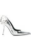 Diesel 105mm Pointed Toe Logo Pumps In Silver
