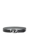 Diesel Reversible Logo Belt Adjustable Fit Metal Buckle In Black