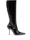 Diesel D-ten & Half-glossy Knee-high Boots With Curved Heel In Black