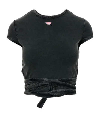 Diesel T-bunny Tail-r1 Wraparound Cropped T-shirt In Gray