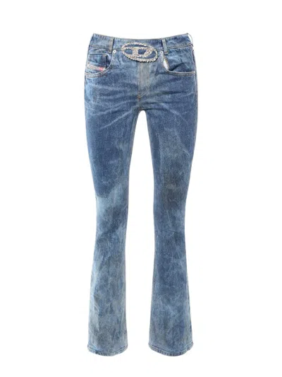 Diesel Gem-logo Buckle Flared Jeans In Blue
