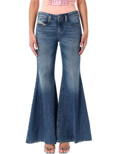 Diesel Flared Denim Trousers Five Pocket Style In Blue