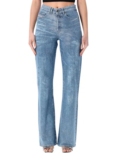 Diesel 1971 Satin Denim Relaxed Straight Leg Trousers In Blue