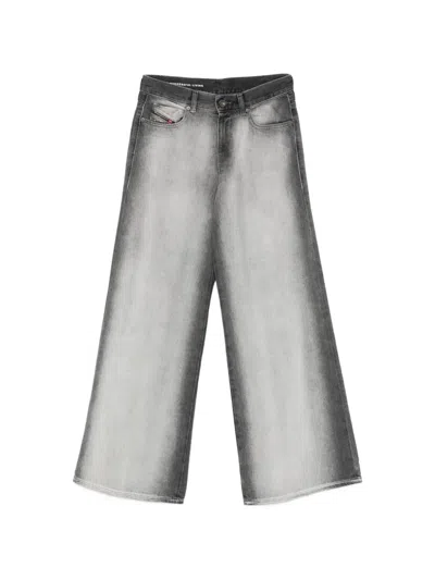 Diesel Wide Leg Pants Belt Loops Back Pockets In Gray