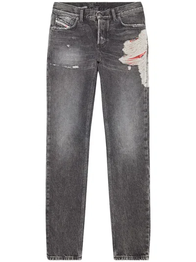 Diesel Ripped-detail Straight-leg Jeans In Black